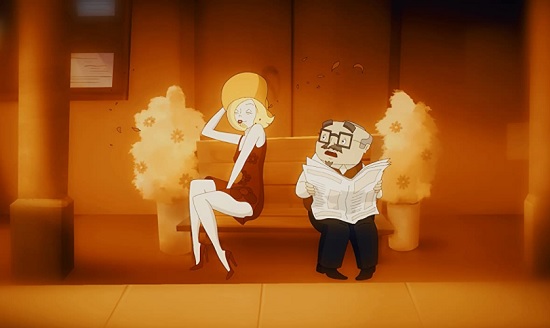 La chica del vestido rojo y sombrero amarillo